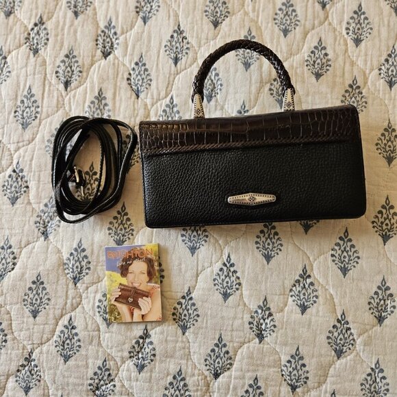 Brighton Gina Organizer Mini Crossbody Bag – Black Croc-Embossed Leather NWT - Picture 16 of 16